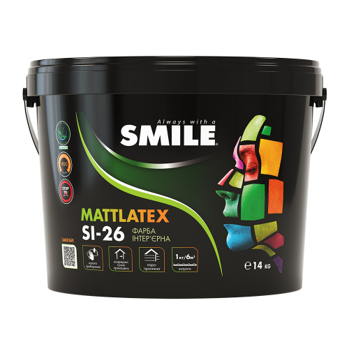 Фарба SMILE SI-26 інтер'єрна латексна, біла, матова , вага 14 кг